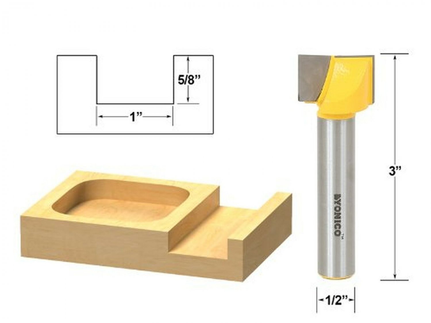 Yonico 14973 Bottom Cleaning Dado Router Bit with 1-Inch W X 5/8-Inch H 1/2-I...