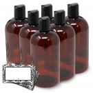 BAIRE BOTTLES - 16 OZ BROWN AMBER PLASTIC REFILLABLE BOTTLES with BLACK HAND-...
