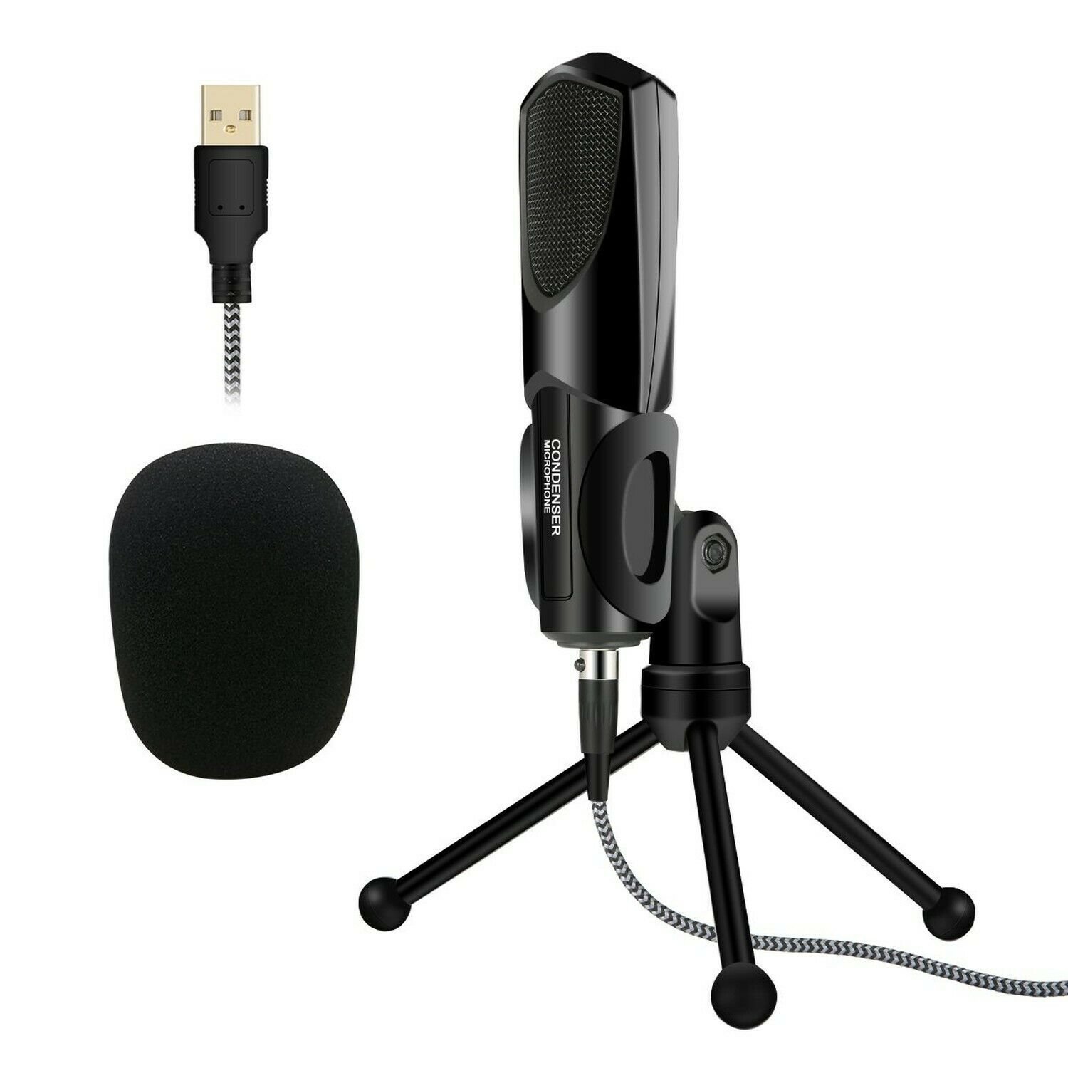PC Microphone, USB Portable Condenser Microphone Plug & Play with Tripod Stan...