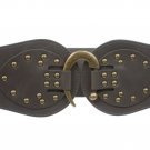 Women's 4" Wide High Waist Elastic Stretchy Studded Hook Belt M/L 33-42 Gray