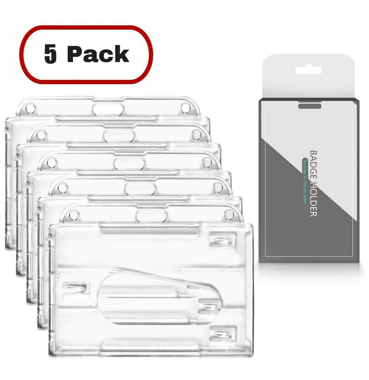 CEYDEY 5 Pack Horizontal (2-3 Cards) ID Badge Holder Case Hard Rigid-Clear 2-...