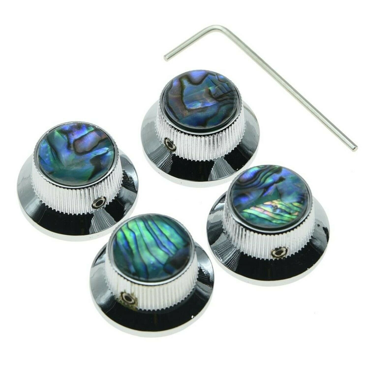 KAISH 4x Abalone Top Chrome LP Top Hat Knobs with Set Screw Metal Bell Knobs ...