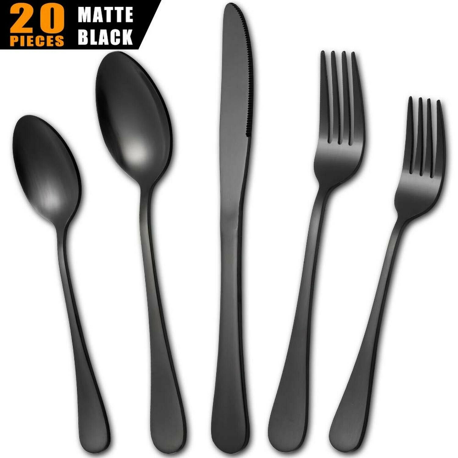Nice Kitchen 20-piece Flatware Cutlery Set Stainless Steel Silverware Matte B...