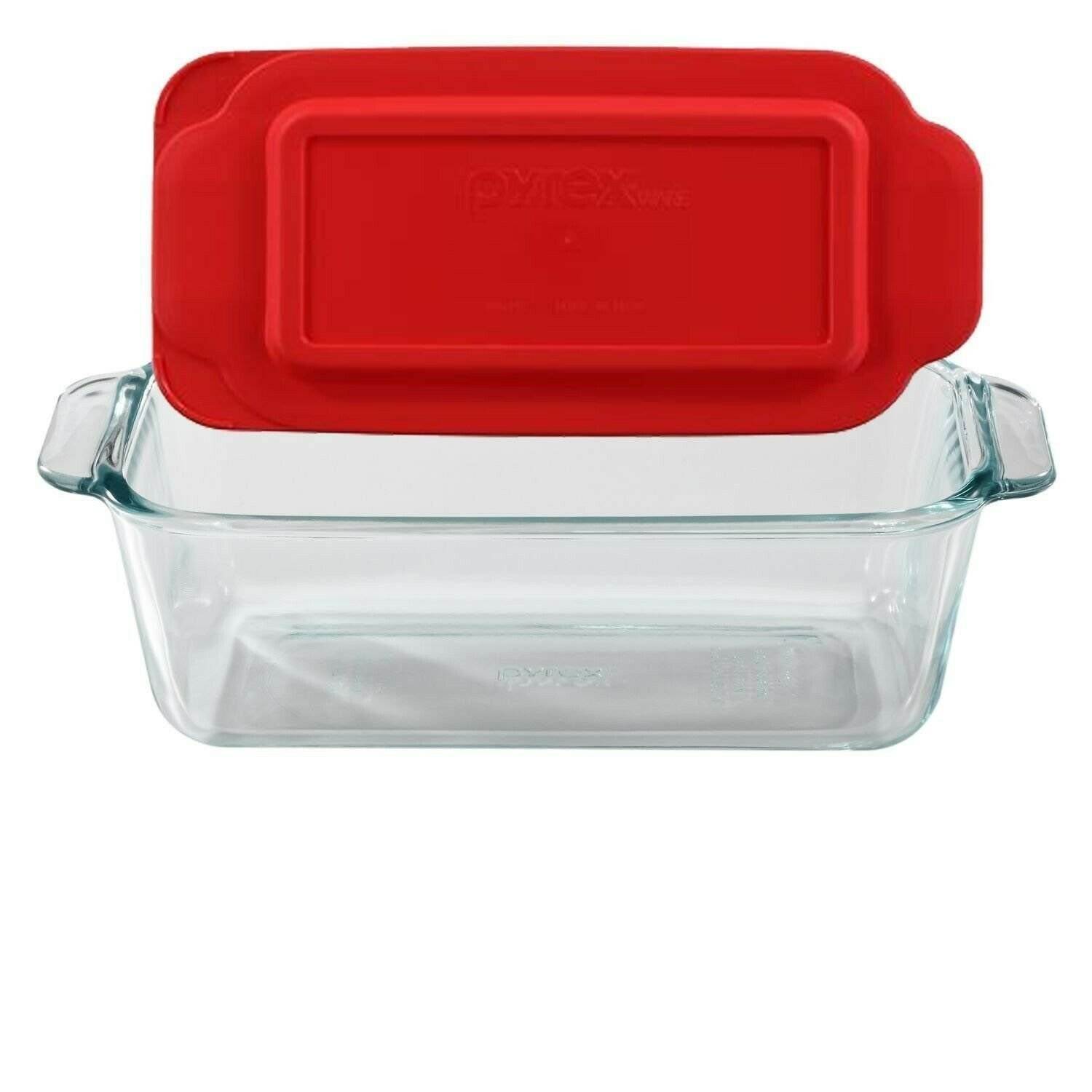 Pyrex Basics 1.5 Quart Loaf Dish with Red Plastic Lid Regular Dish