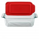 Pyrex Basics 1.5 Quart Loaf Dish with Red Plastic Lid Regular Dish