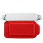 Pyrex Basics 1.5 Quart Loaf Dish with Red Plastic Lid Regular Dish