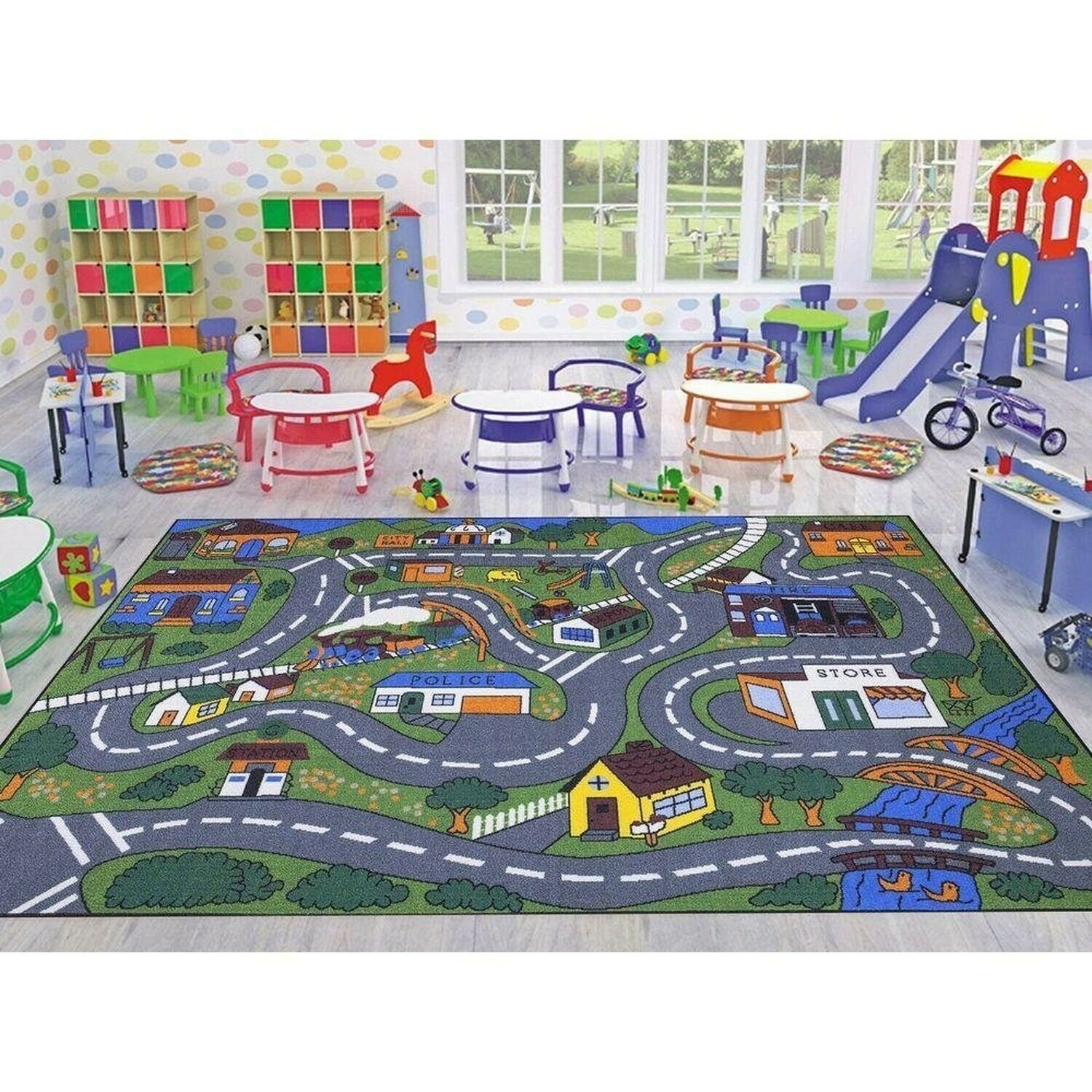 Ottomanson Jenny Collection Grey Base with Multi Colors Kids Children's Educa...