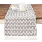 Sticky Toffee Cotton Woven Table Runner with Fringe, Scalloped Diamond, Gray,...