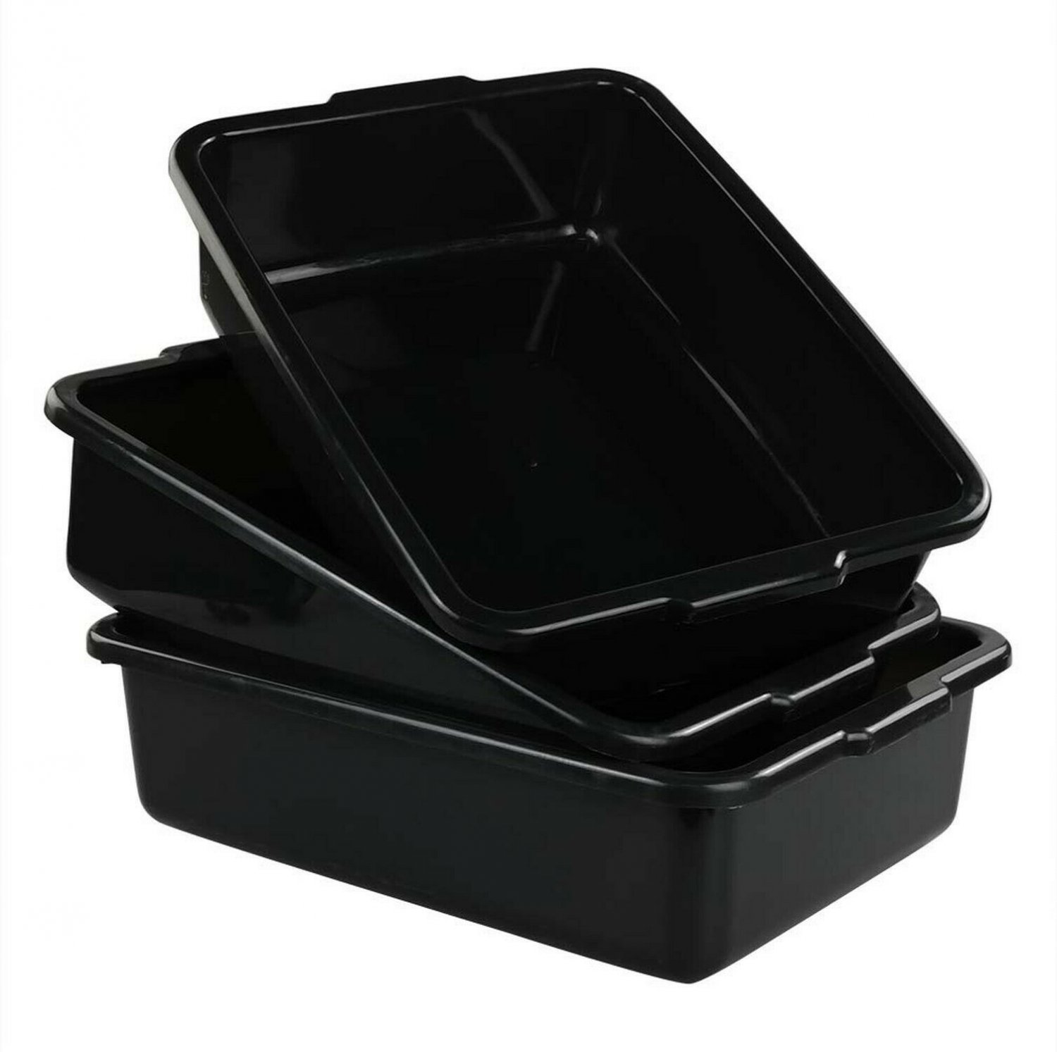Qsbon Commercial Plastic Bus Box/Tote Box, Black Bus Tub/Wash Basin Tub, Set ...