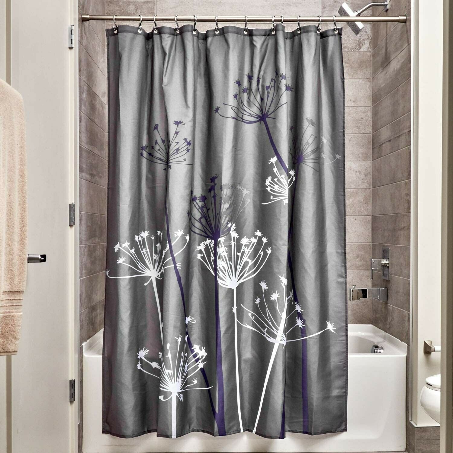 iDesign Thistle Fabric Shower, Modern Mildew-Resistant Bath Curtain for Maste...