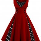 Vintage Cocktail Dress Sleeveless 1950s Swing Dress WD 04 Wine Red X-Large