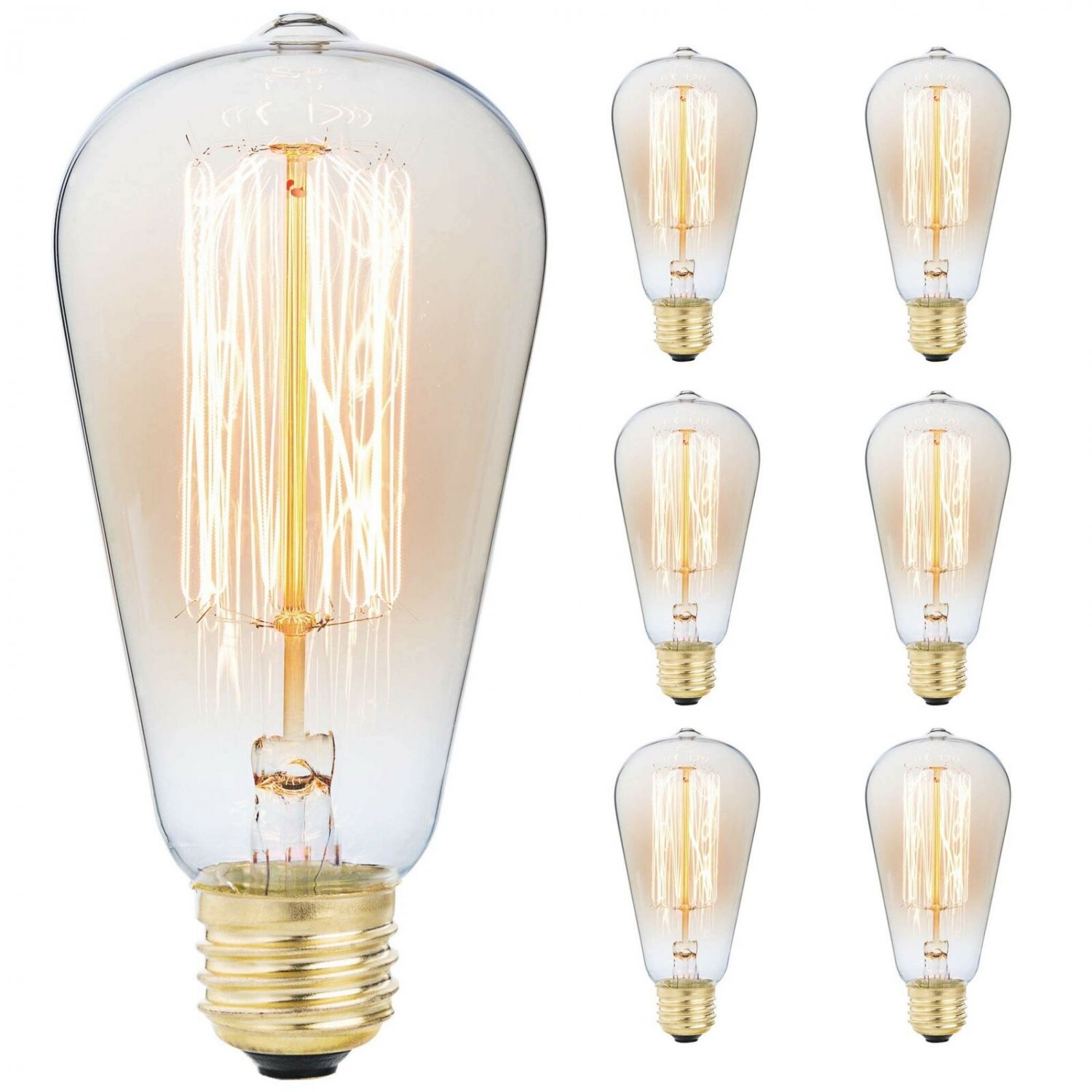 6-Pack Edison Light Bulb, Antique Vintage Style Light, Amber Warm, Dimmable (...