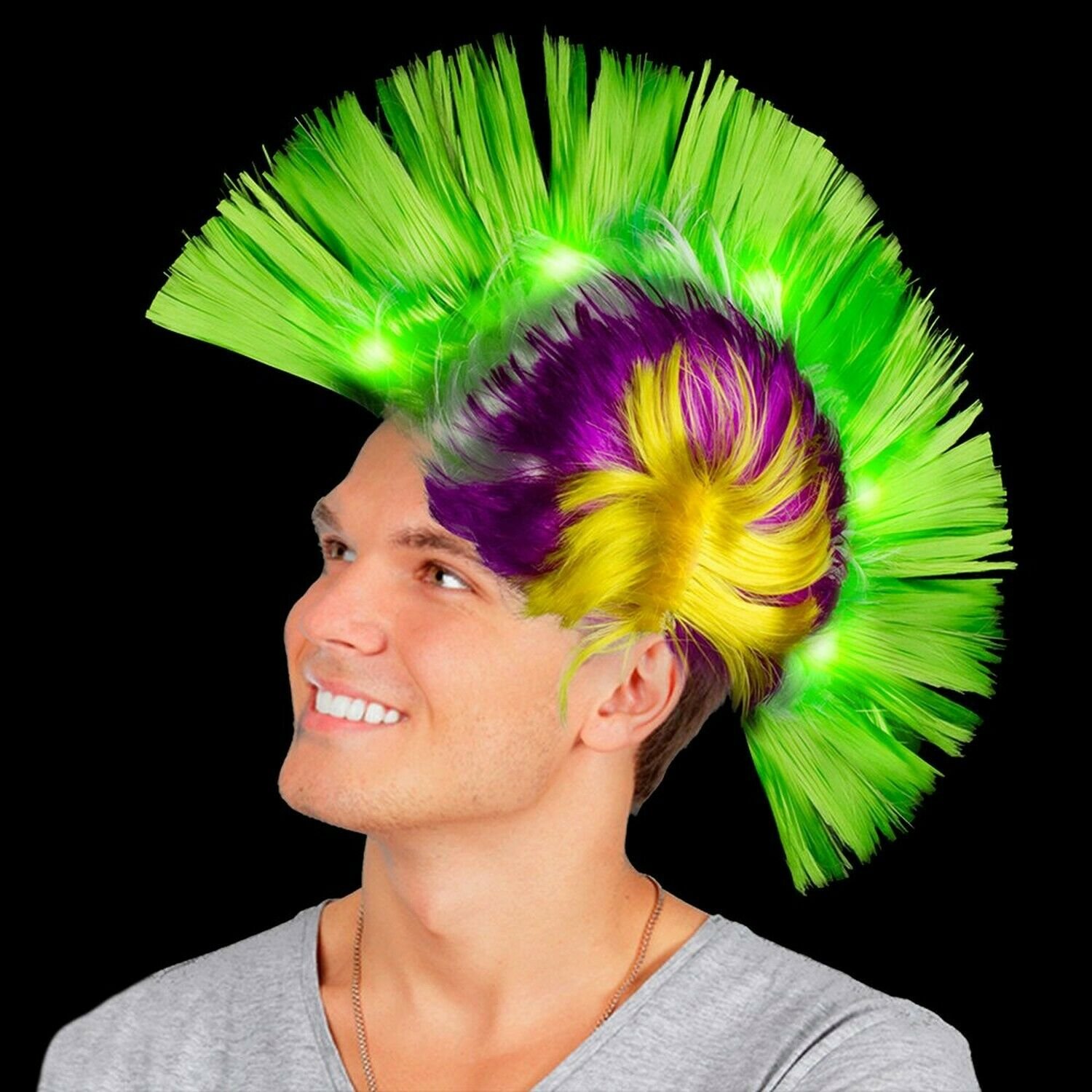 Fun Central LED Light Up Mohawk Wig Headband for Women & Men - Mardi Gras Par...