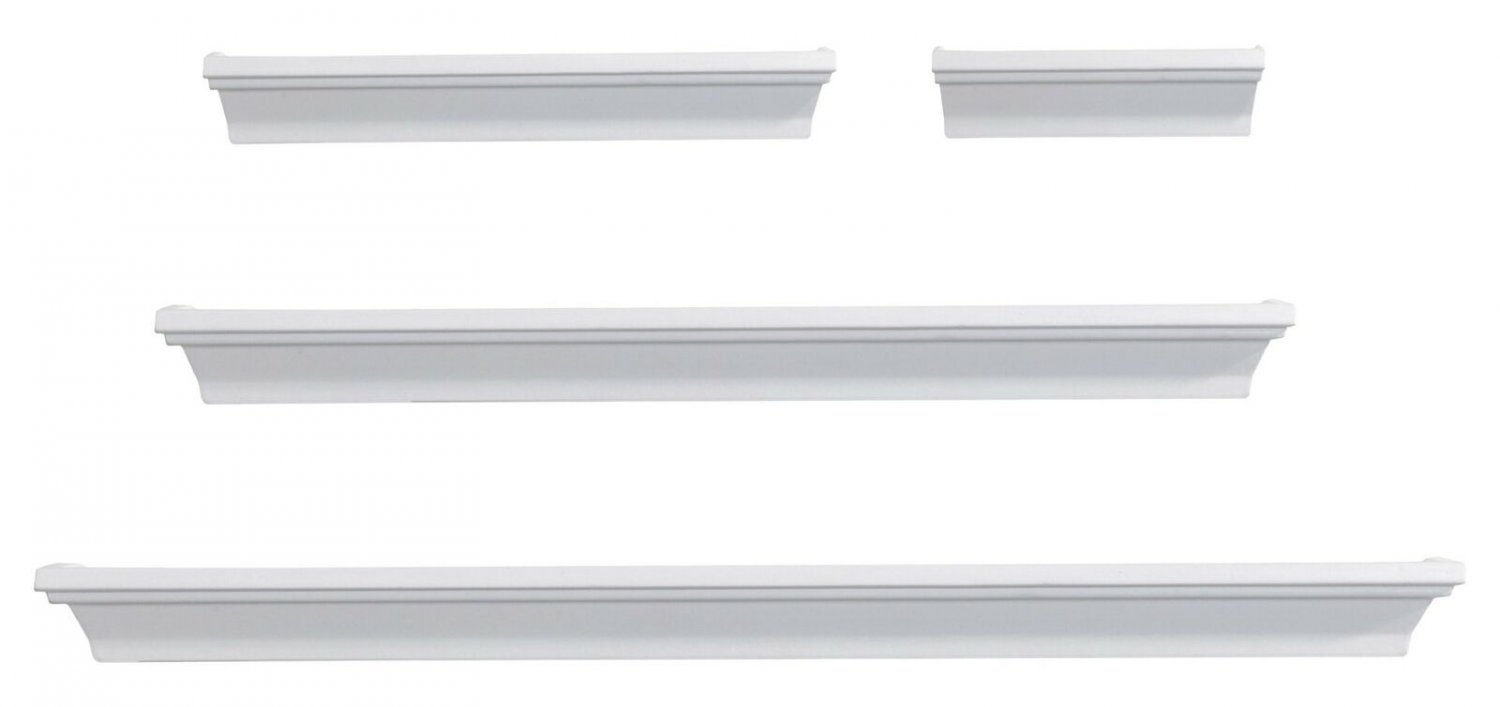 Melannco Floating Wall Mount Molding Ledge Shelves, Set of 4, White