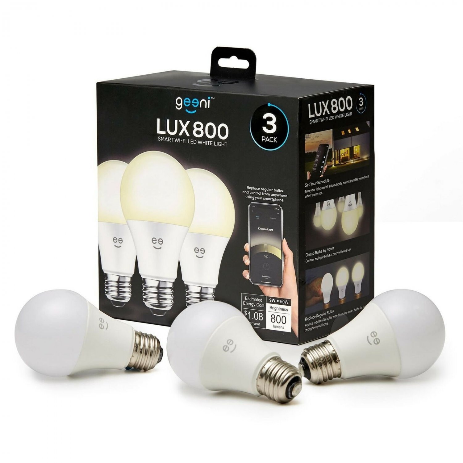 Geeni Wi-Fi LED Light Bulb-Soft White, Dimmable, A19, No Hub Required, Works ...