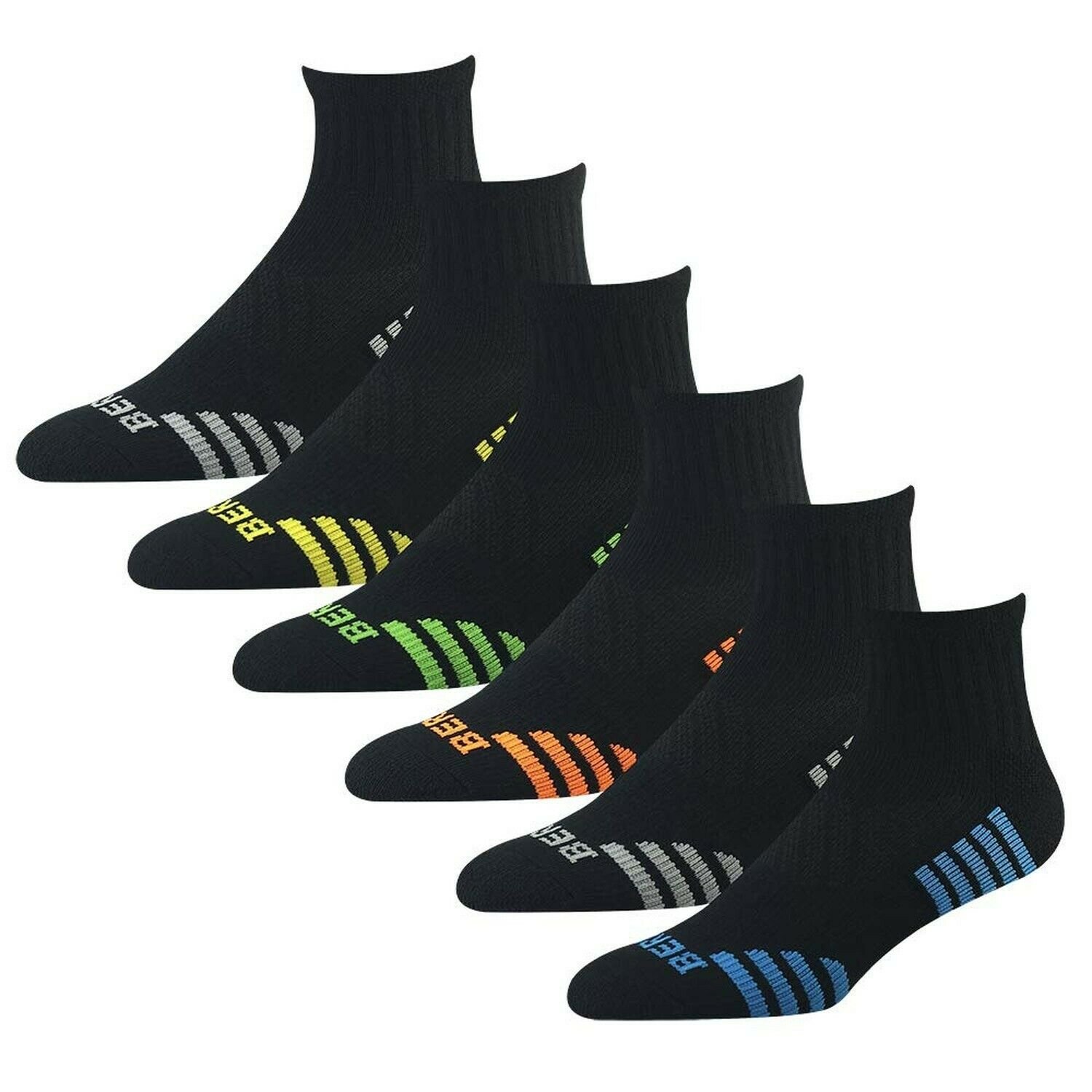 BERING Men's Quarter Athletic Compression Socks (6 Pack) Black