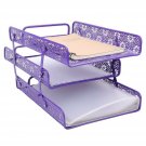 Crystallove Purple Metal Hollow 3-Tier Document Tray Magazine Frame Paper Fil...