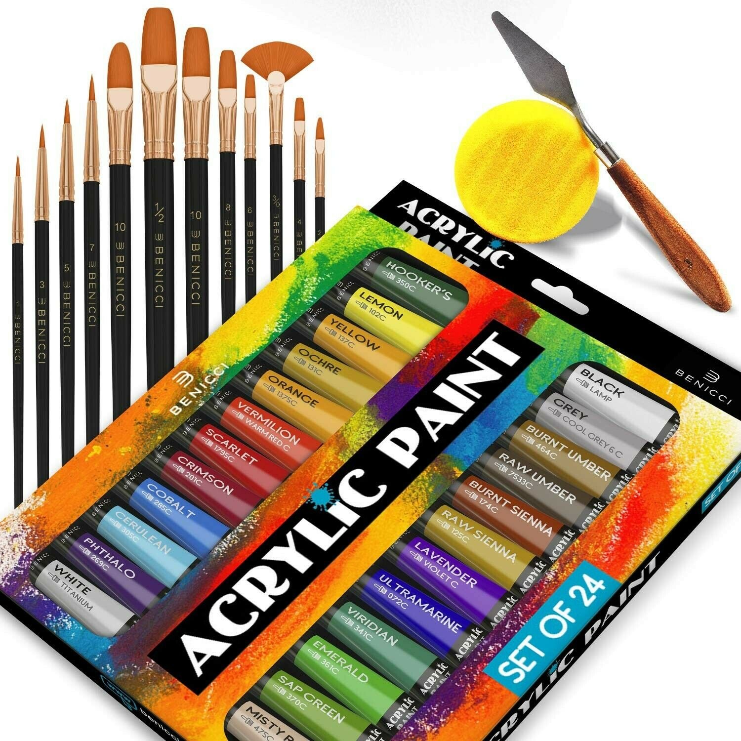 Complete Acrylic Paint Set &acirc;�� 24&Ntilde;� Rich Pigment Colors &acirc;�� 12x Art Brushes with B...