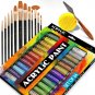 Complete Acrylic Paint Set – 24х Rich Pigment Colors – 12x Art Brushes with B...