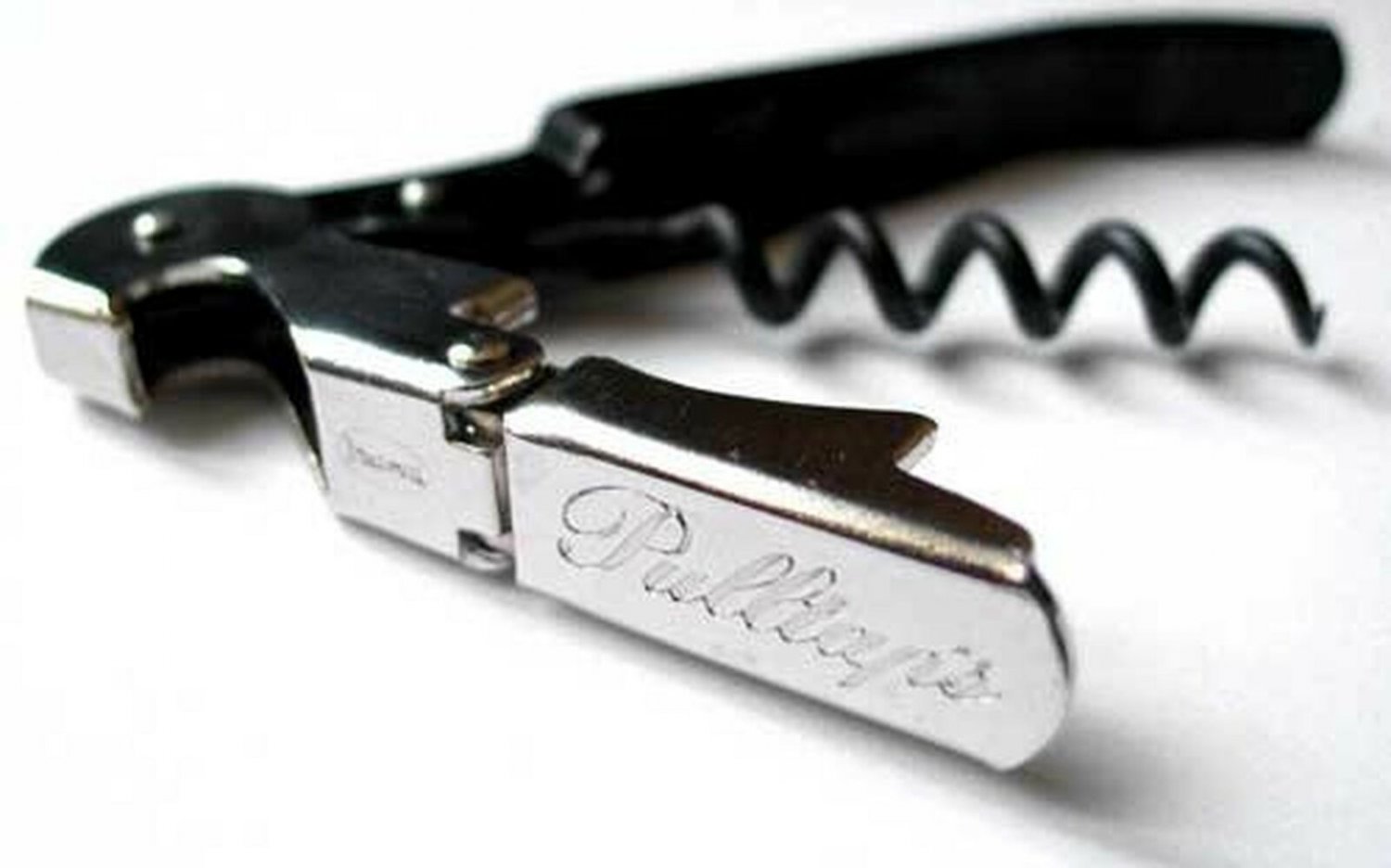 Pulltap's Double-Hinged Waiters Corkscrew, Black and Stainless Steel Set of 1
