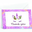 Unicorn Thank You Cards - 4x7 Inches of 50 Purple and Pink Unicorn Design Bla...
