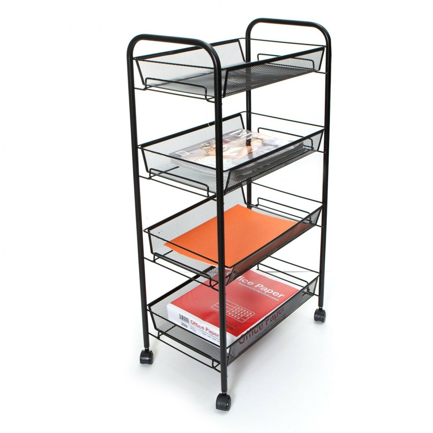 Mind Reader Rolling Metal Mesh 4 shelf Utility Cart, Black, Tier Black 4 Tier