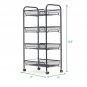 Mind Reader Rolling Metal Mesh 4 shelf Utility Cart, Black, Tier Black 4 Tier