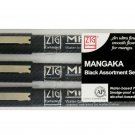 Kuretake ZIG Cartoonist, Mangaka, 3 Pieces, Black (CNM/3VBK)