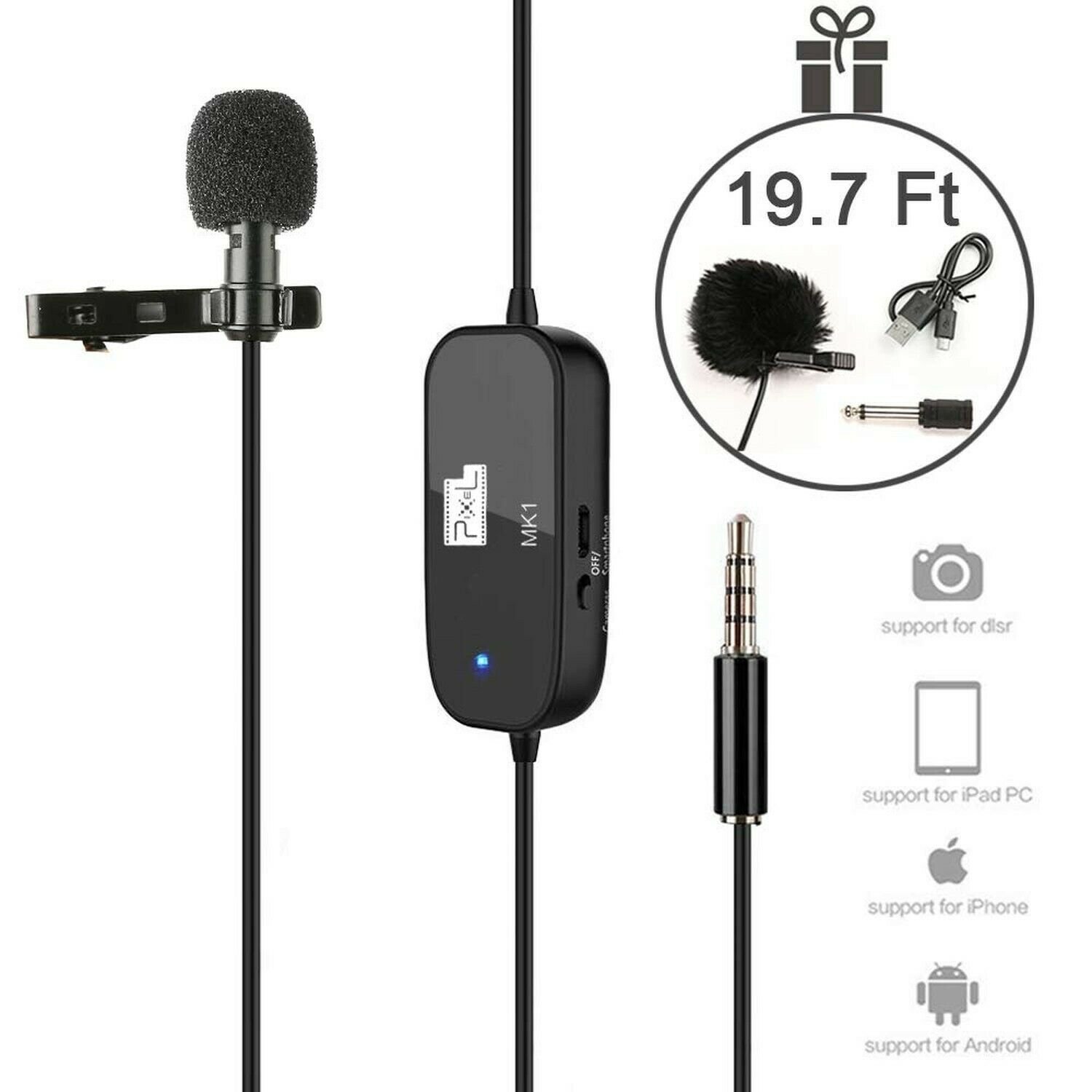 Lavalier Lapel Microphone 236" Professional Grade Clip On Omnidirectional Pic...