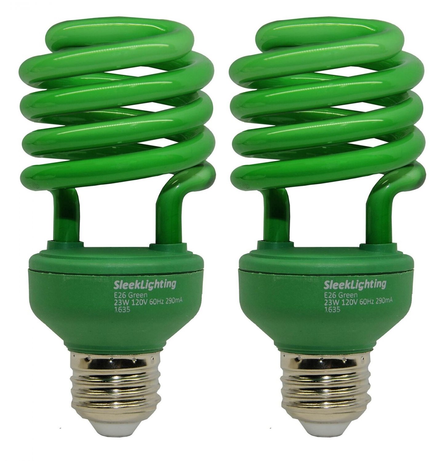 SleekLighting 23 Watt T2 Green Light Spiral CFL Light Bulb, 120V, E26 Medium ...