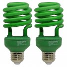 SleekLighting 23 Watt T2 Green Light Spiral CFL Light Bulb, 120V, E26 Medium ...