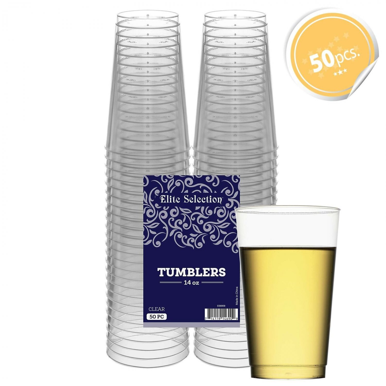 Clear Disposable Plastic Cups 14 Oz. Pack Of (50) Fancy Hard Plastic Cups - P...
