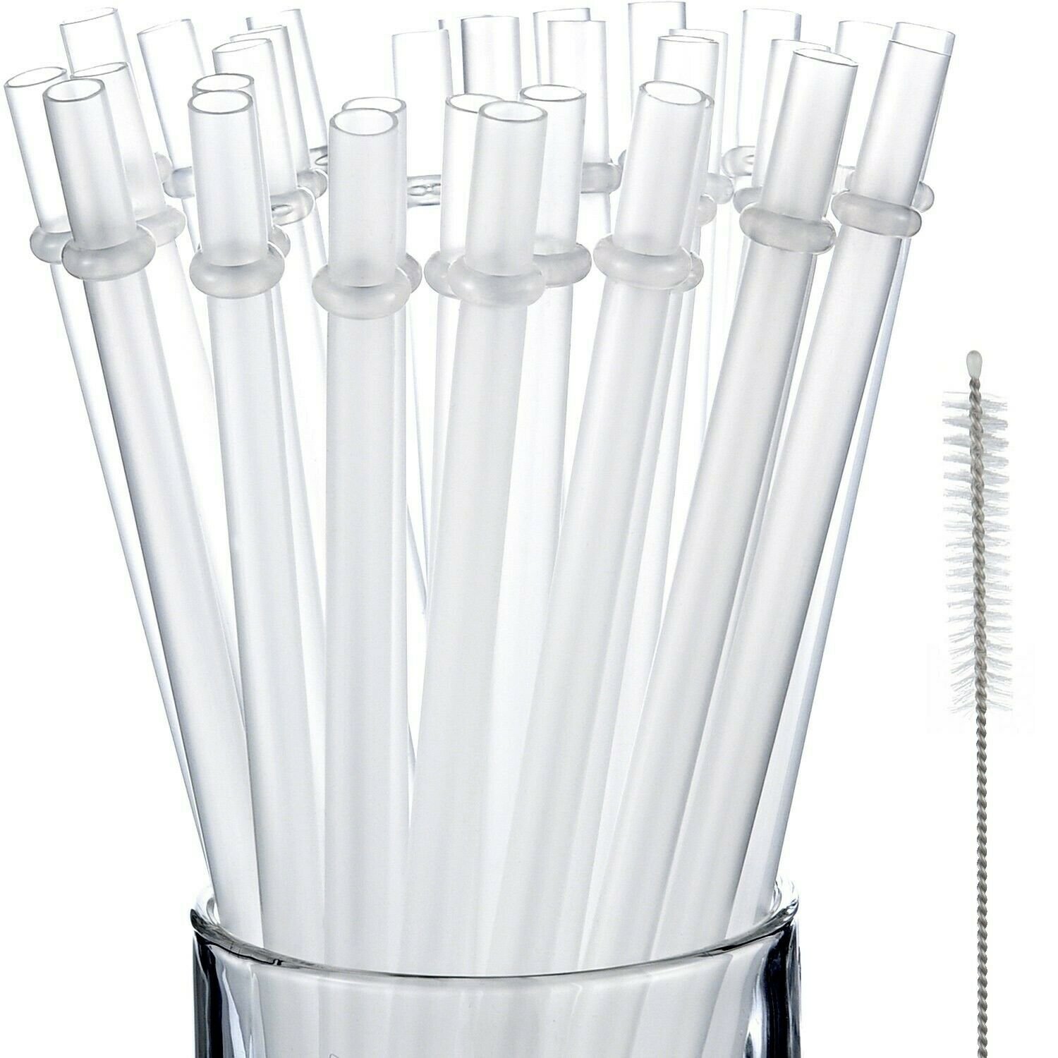 Jovitec  50 Pieces Reusable Drinking Straw Thick Plastic Straws with Cleaning...