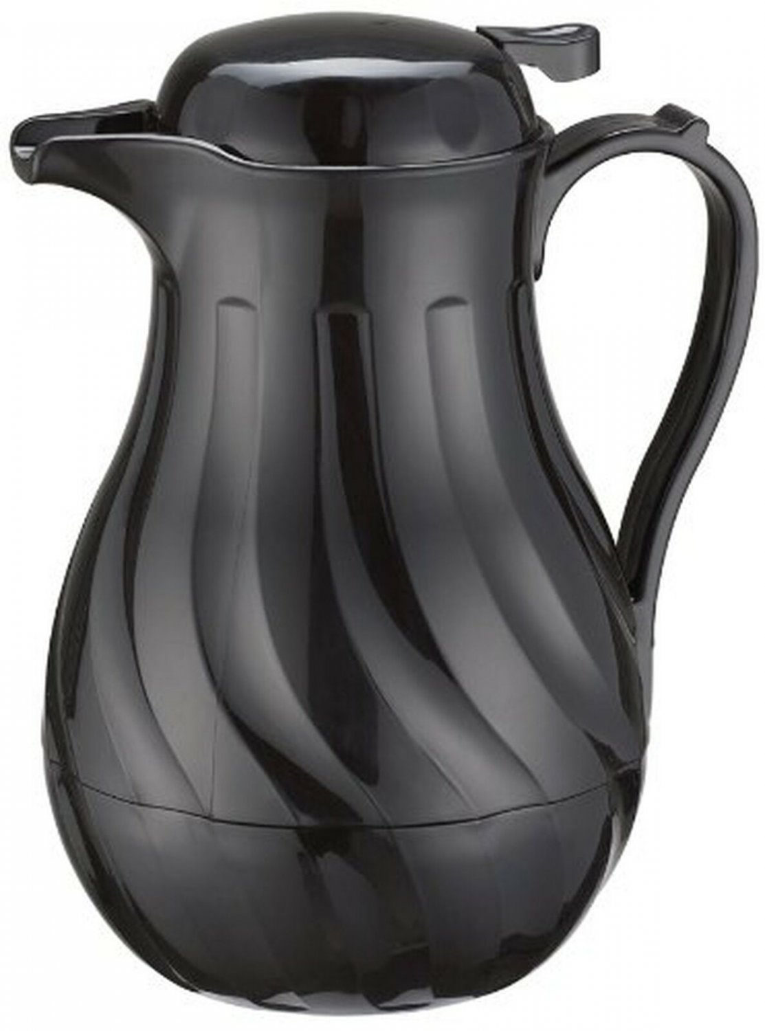 Winco Push Button Insulated Beverage Server with Swirl Design, 64-Ounce, Black