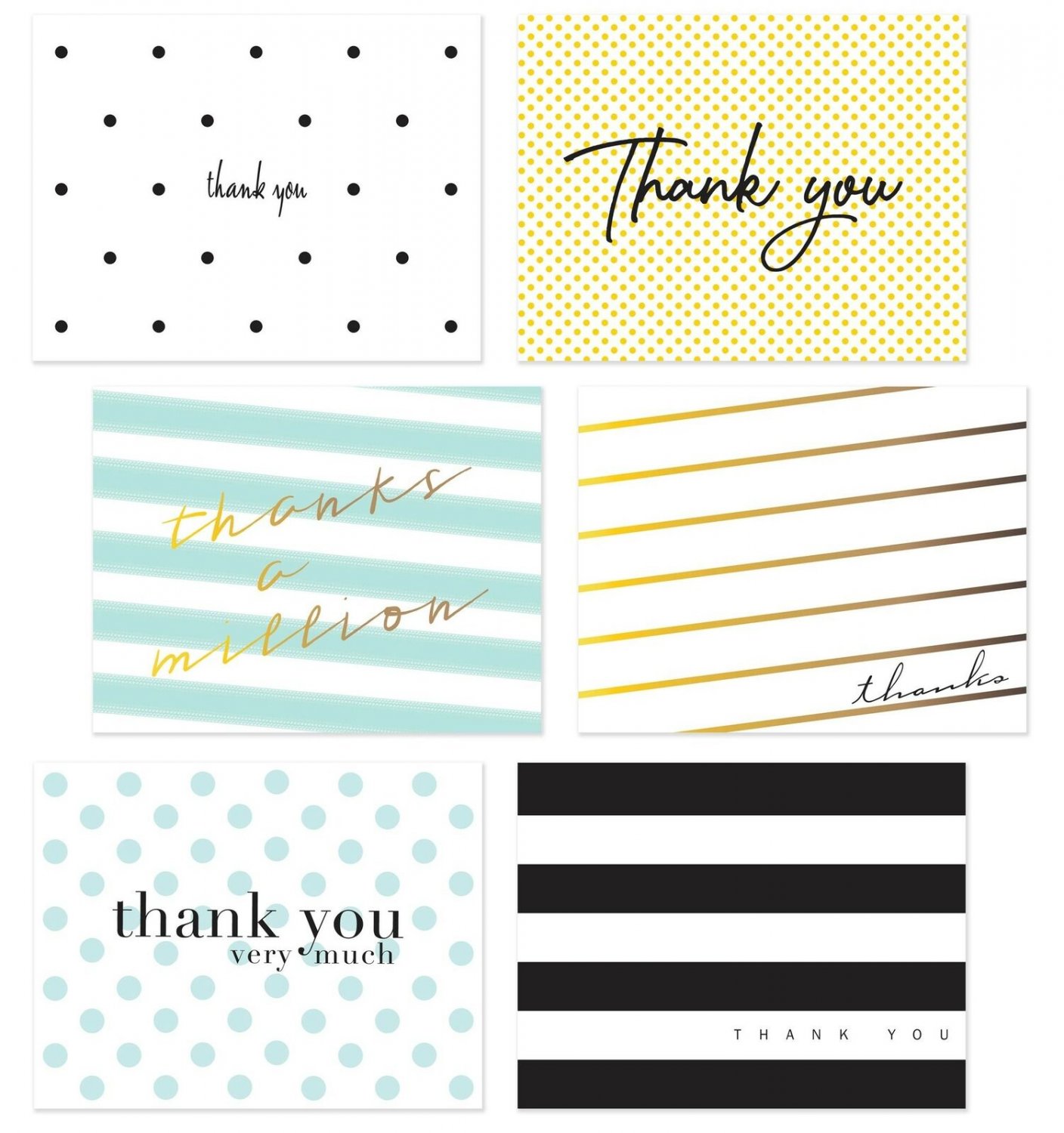 54 Pack Thank You Flat Note Cards - Polka Dot and Striped Assorted Blank Back...