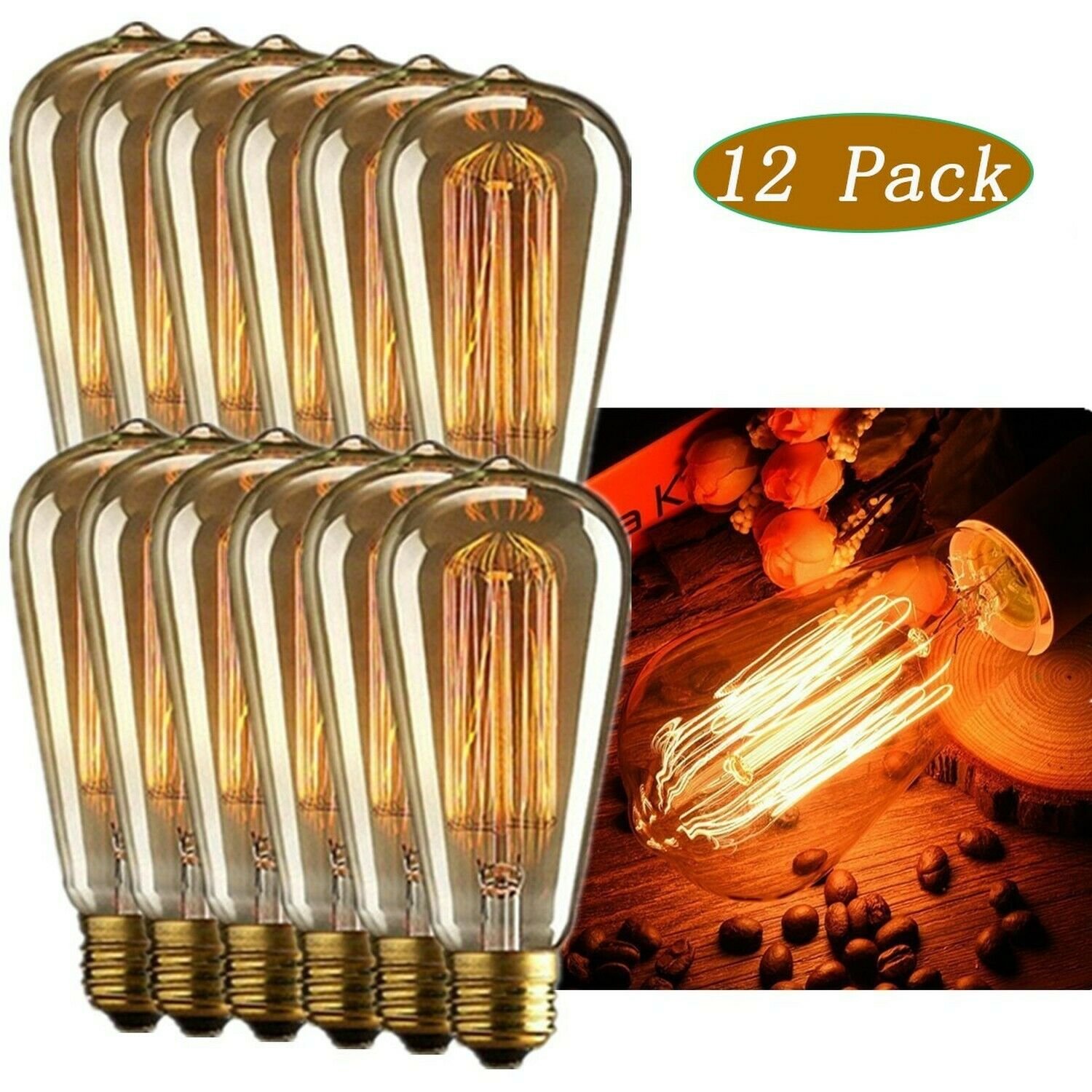 INNOCCY Edison Light Bulb , 60W E26 E27 Vintage Bulb Dimmable ST64 Antique Sq...