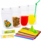 Time Saver Drink Pouches with Double Zipper for Clear Smoothie Bags - Straws ...