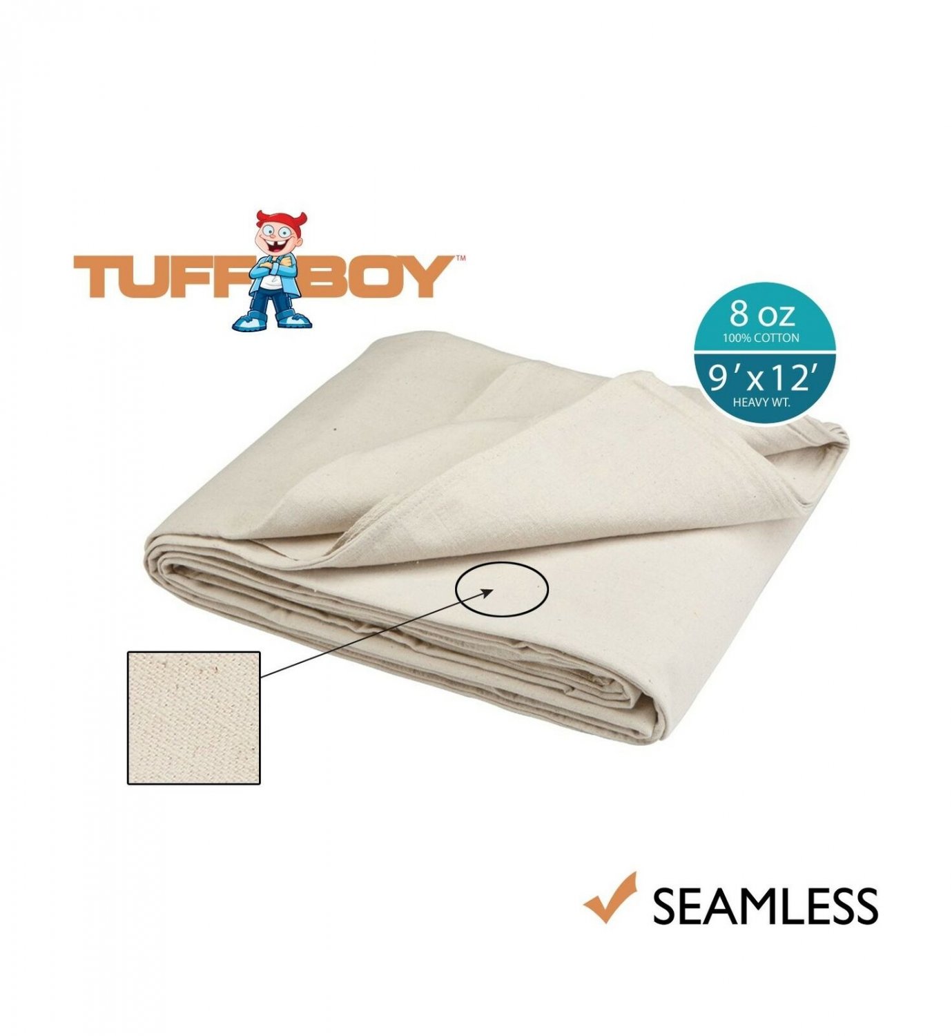 Tuff Boy Cotton Canvas Drop Cloth, Seamless, 9 x 12 Feet, 8 oz