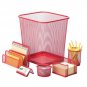 Honey-Can-Do 6-Piece Powder Coated Steel Mesh Desk Set, Red