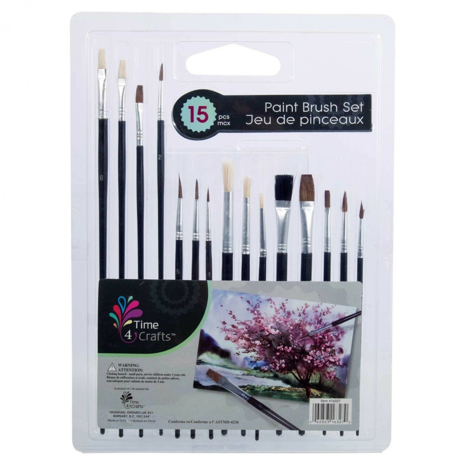 CTG, Time 4 Crafts Collection, 15-pc Artist Brushes, 8.5 x 11.5 inches, Black