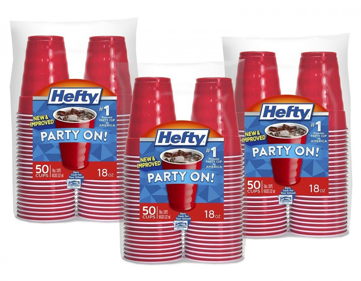 Hefty Red Plastic Party Cups  -18 Ounce, 3 Packages of 50 Cups (150 Total)