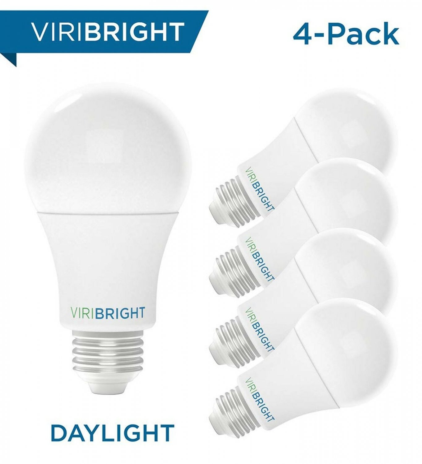 Viribright 100W Equivalent LED Light Bulbs, Daylight (6500K) 13W A19, Medium ...