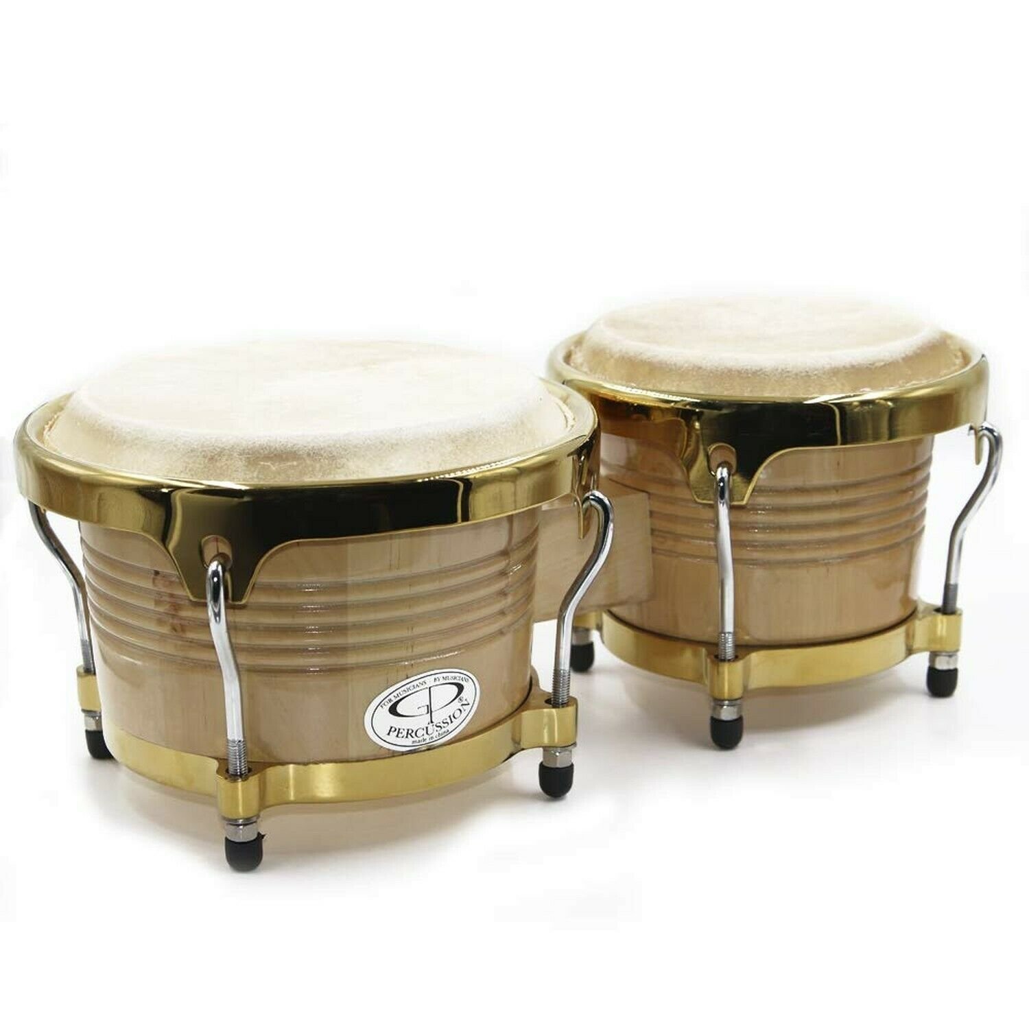 GP Percussion B10 Pro-Series Tunable Bongos 6.5 & 8 Inch (Clear Finish, Hicko...
