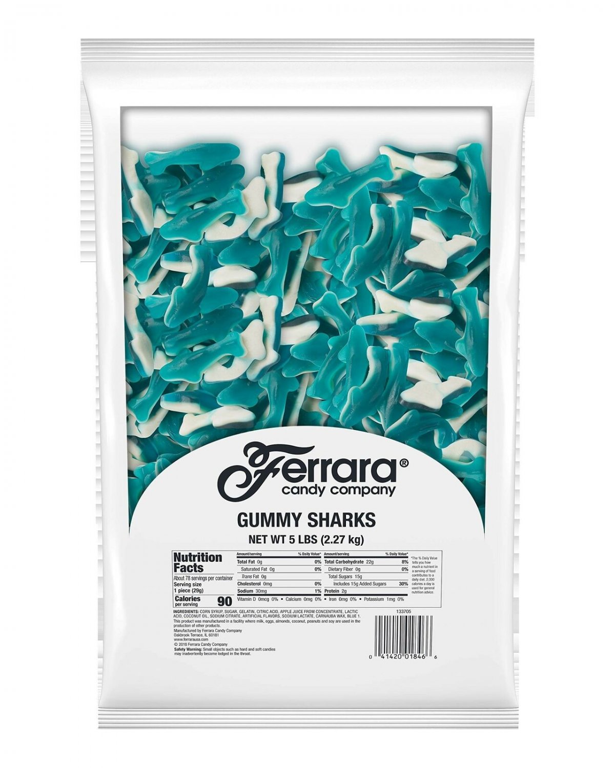 Gummy Sharks Large Candy - Ferrara Gummi Sharks Candy , Bulk 5 LB Pack of 1