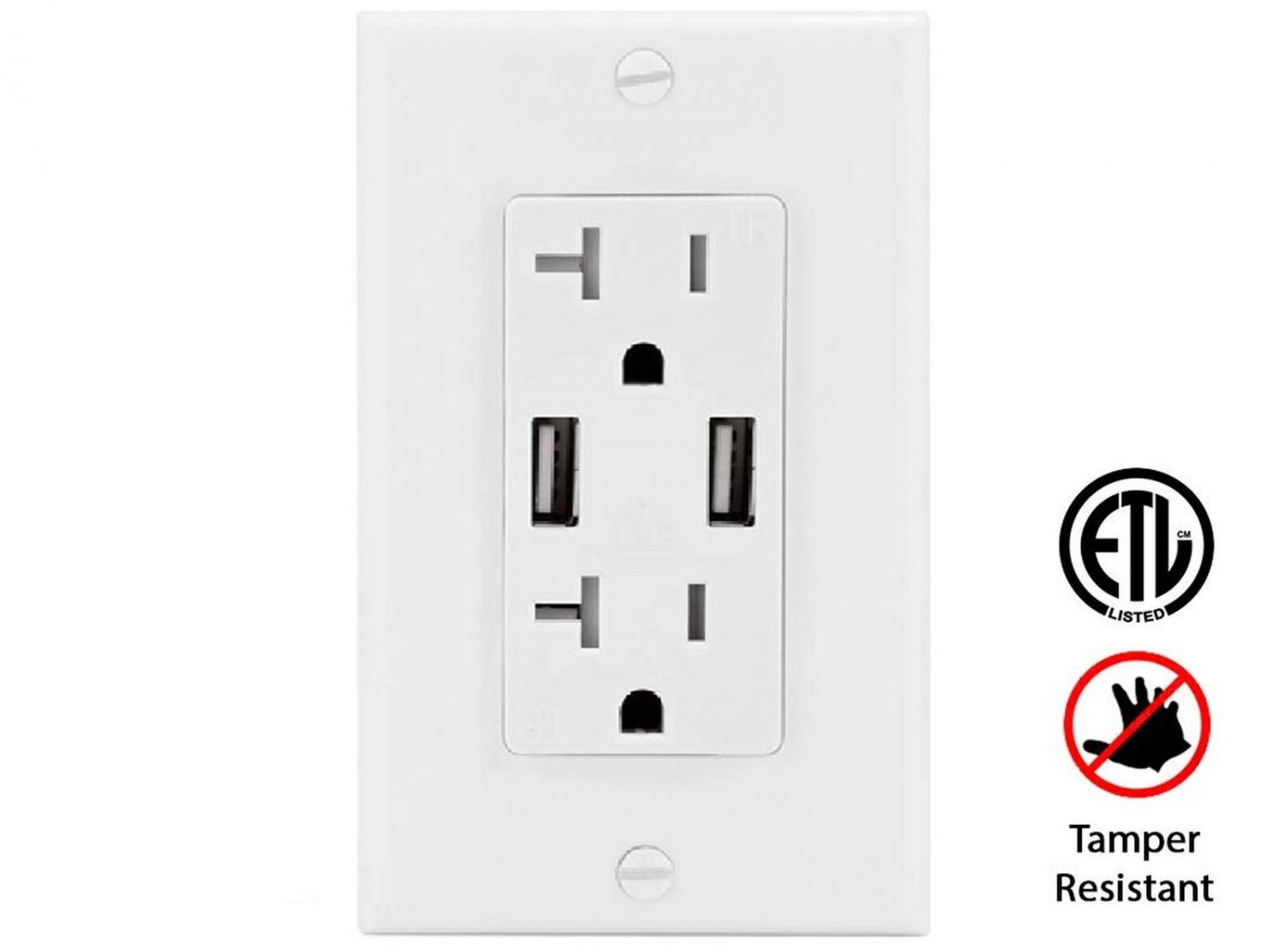 Teklectric - 4.2A Ultra High Speed Dual USB Charger Outlet - 20A Tamper Resis...