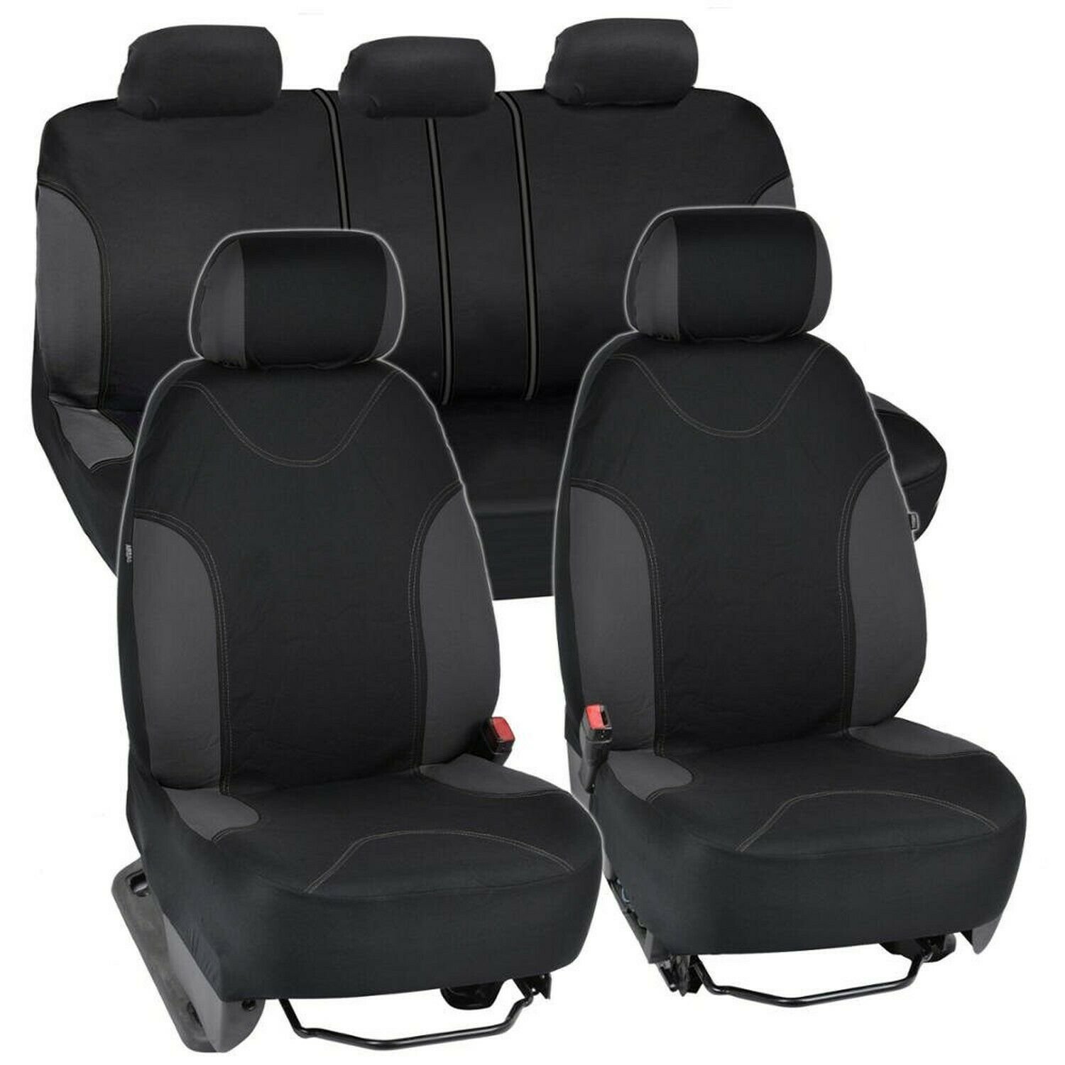 BDK OS-334-CC Charcoal Trim Black Car Seat Covers Full 9pc Set - Sleek & Styl...