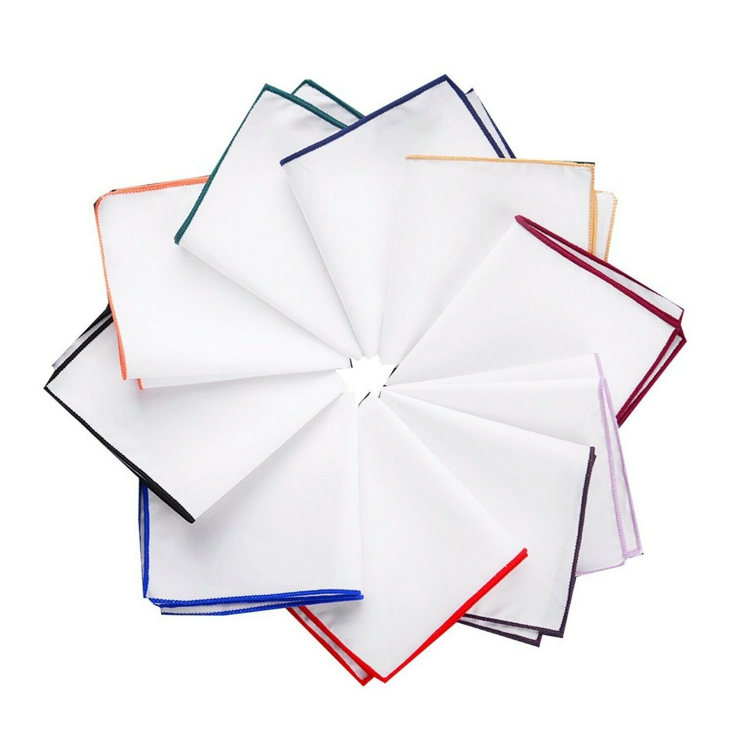 Solid White Border Cotton Mens Fashion Pocket Square For Suits Hankies 3 PCS
