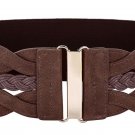Women 50s Elastic Stretchy Retro Wide Waist Cinch Belt Medium Coffee