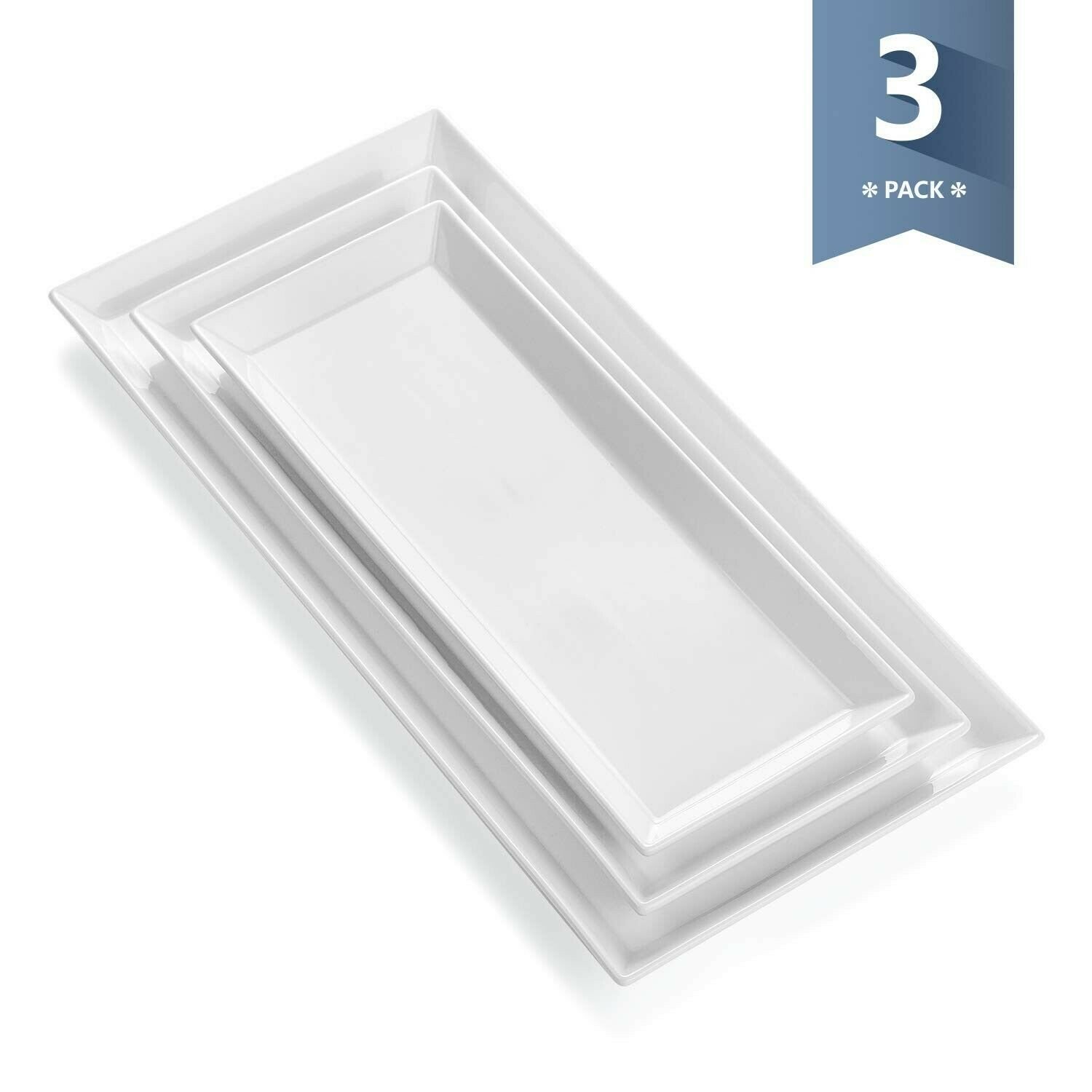 Sweese 706.101 Porcelain White Platters, Rectangular Serving trays for partie...
