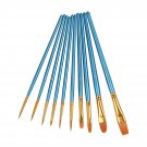 Heartybay 10Pieces Round Pointed Tip Nylon Hair Brush Set, Blue 1pack